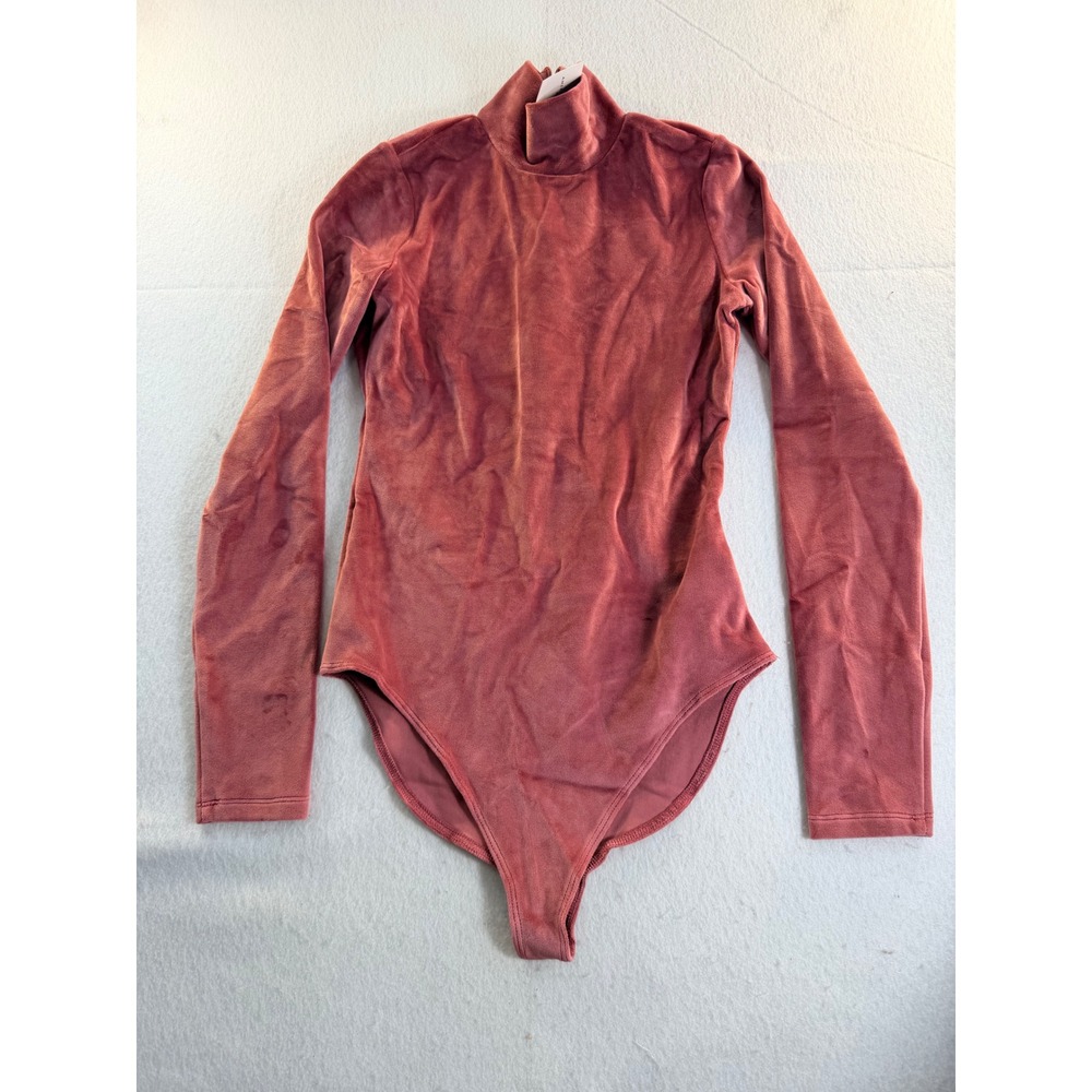 American Eagle Outfitters Velvet Mock Neck Long Sleeve Bodysuit Dusty Rose Small